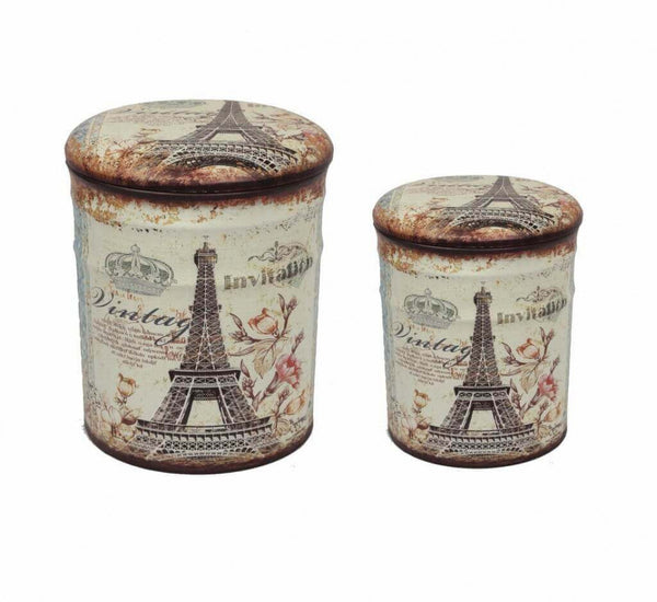 Set 2 Pouf Contenitore Tondo in MDF Torre Eiffel sconto