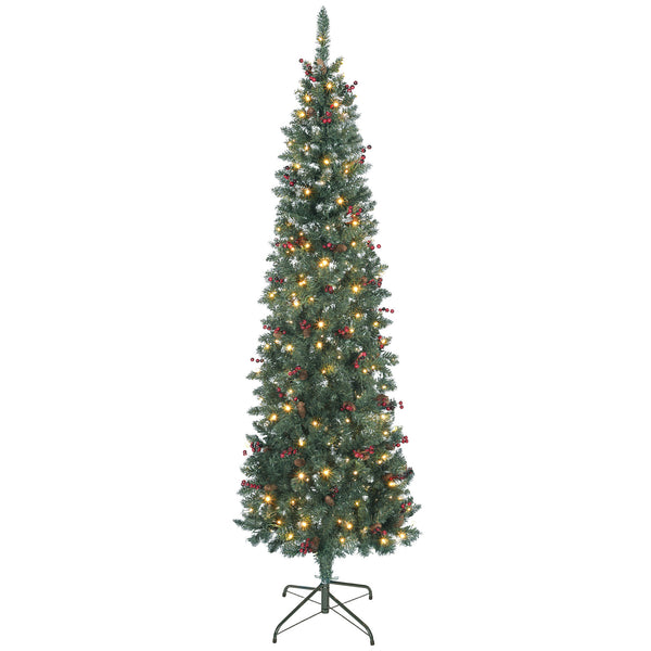 acquista Albero di Natale 210 cm 656 Rami e 300 Luci LED Decorato con 55 Pigne e 55 Grappoli di Bacche Verde e Argento