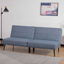 Divano Letto Singolo 180x80x81 cm in Tessuto Effetto Lino Azzurro e Nero