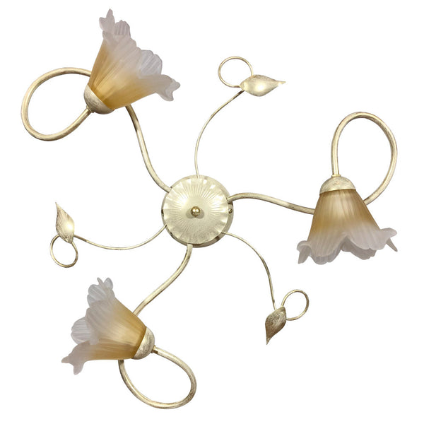 sconto Plafoniera 3xE14 Montatura Avorio Oro Vetro Satinato Sfumato Ambra E-Energy Melania