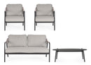 Set 4 Pezzi Salotto da Giardino con Divano 2 Poltrone e Tavolino in Alluminio Corda Poliestere e Pietra Sinterizzata Miravet Antracite e Cachi