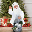 Pupazzo Babbo Natale H80 con Luci e Movimento Bianco e Argento