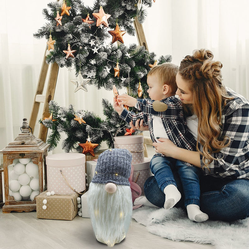 Gnomo di Natale H87 cm con Luci e Cappello Grigio