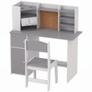 Set Scrivania 90x39x95 cm e Sedia per Bambini con Portapenne Supporto Regolabile per Tablet Armadietti e Bacheca in MDF Grigio      