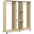 Armadio Guardaroba a Rotelle 120x40x128 cm con 2 Barre e 3 Ripiani Aperti in Legno e Alluminio Color Legno      