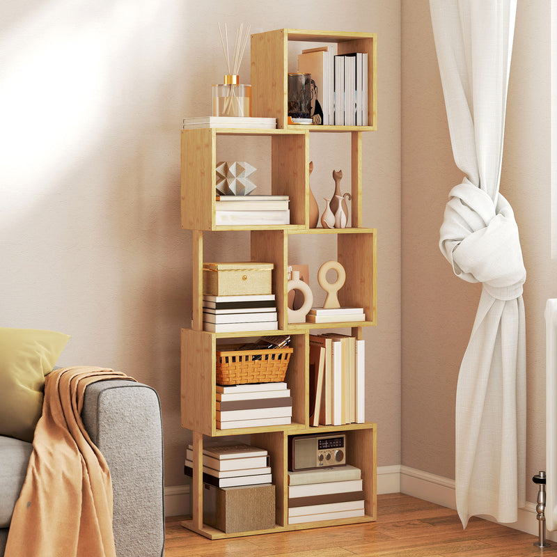 Libreria Moderna Asimmetrica a 5 Livelli 62,5x23x165 cm in Bambù Colore Legno Naturale      