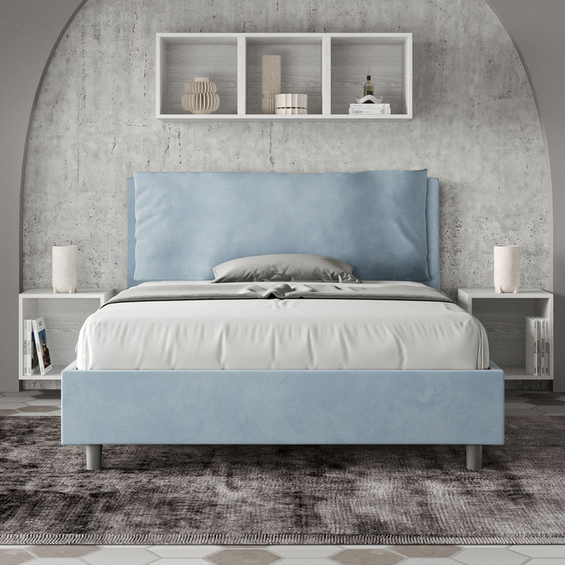 Letto Matrimoniale Francese Imbottito in Microfibra Antea Large Azzurro Varie Misure