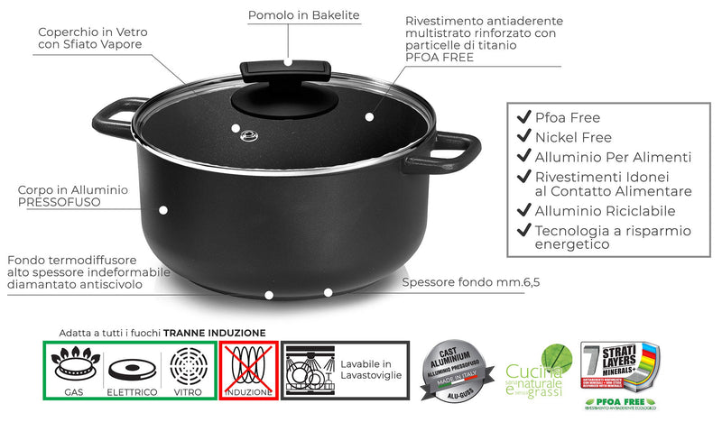 Batteria di Pentole 7 Pezzi in Alluminio Pressofuso Antiaderente Olympia Supreme Big