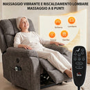 Poltrona Elettrica Alzapersona Reclinabile 155° 98x99x104 cm con Massaggio 8 Punti e Riscaldamento in Ciniglia Grigio Chiaro      