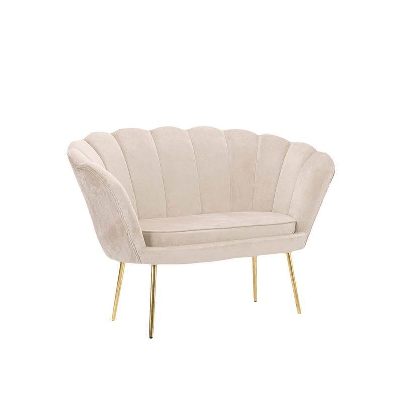Divano salotto 122x73x78 cm 2 Posti in Velluto Seduta a Conchiglia Lola Beige