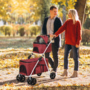 Passeggino Doppio per Cani e Gatti Pieghevole 82x48x100 cm in Metallo e Tessuto Oxford Rosso