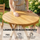 Set Bistrò da Esterno 2 Sedie Pieghevoli e Tavolo Rotondo Ø60x75 cm in Legno di Acacia Naturale      