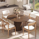 Tavolo Espandibile per 6-8 Persone da Rotondo a Ovale 150x110x75 cm con Base a Piedistallo in MDF e Acciaio Color Noce Scuro      