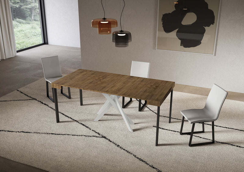 Consolle Allungabile 90-196x40x77 cm Saki Small Noce Gambe Bianche 