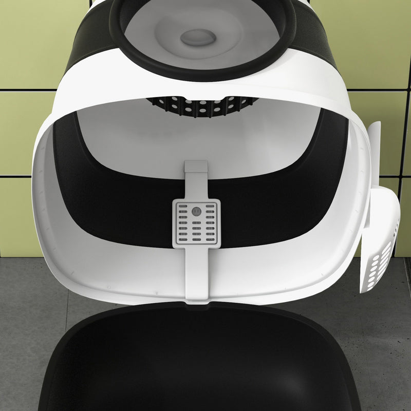 Lettiera Chiusa per Gatti 52x41x38 cm Design Pieghevole con Coperchio Bianca e Nera  