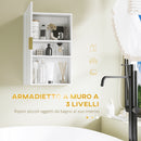 Pensile Mobile Bagno Sospeso con Anta Decorata 40x15x60 cm in MDF Bianco 