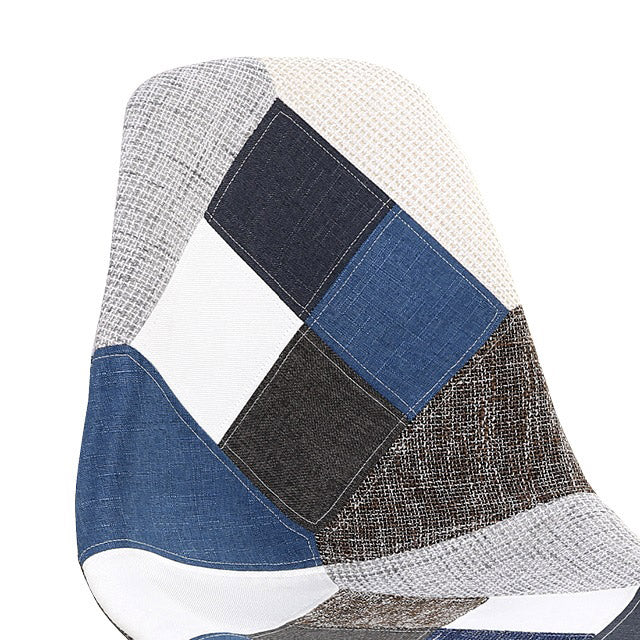 Set 4 Sedie 85x48x54 cm in Tessuto Patchwork da Interno Blu e Bianco