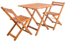 Set Tavolino e 2 Sedie Pieghevoli da Giardino in Legno Meranti