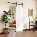 Porta Scorrevole in Stile Country 71,5x213,4 cm con Binario e Maniglia in Legno e Acciaio Bianco e Nero      
