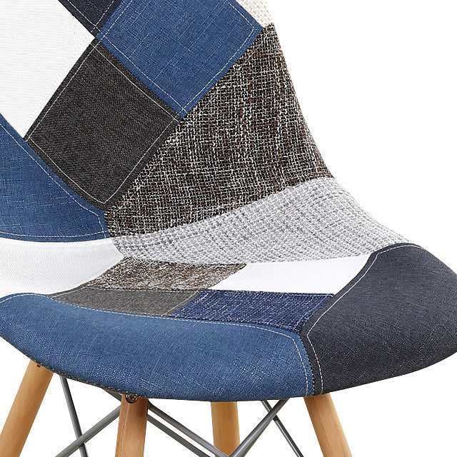 Set 4 Sedie 85x48x54 cm in Tessuto Patchwork da Interno Blu e Bianco