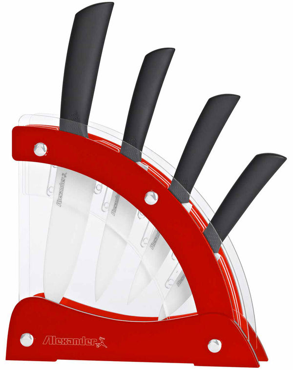 sconto Ceppo con 4 Coltelli in Ceramica Alexander Vela Rosso
