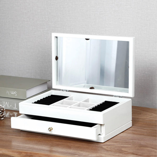 Portagioie con Specchio 2 Scomparti 30x20x12 cm in Legno Diamond Bianco prezzo