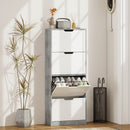 Scarpiera Salvaspazio Moderna 62,5x26x156 cm a 4 Ante per 16 Paia di Scarpe Grigio Cemento      