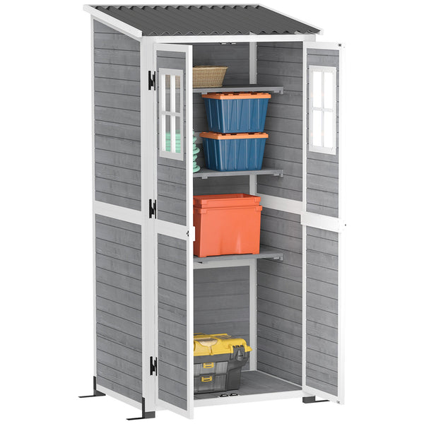 Armadio Porta Attrezzi da Esterno 91x69x185-192H cm Tetto inclinato in Plastica in Legno Grigio sconto