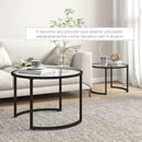 Set 2 Tavolini Sovrapponibili Ø70x47,5 cm e Ø54 x 42,5 cm in Vetro e Acciaio Nero   