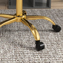 Sedia da Ufficio Design Moderno con Seduta Girevole e Rivestimento in Tessuto Teddy Bianco e Oro   