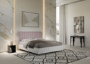 Letto Matrimoniale con Rete e Contenitore Alzata Comoda Struttura Bianco Frassico e Testata in Microfibra Kaia Glicine Varie Misure