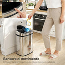 Pattumiera con Sensore a Infrarossi 40,5x29,5x58 cm Capacità da 50L con 2 Modalità di Apertura in Acciaio Inox Argento      