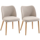 Set di 2 Sedie da Pranzo 46x52x76 cm Seduta Imbottita Schienale Curvo in Tessuto Effetto Lino e Legno di Caucciù Crema      