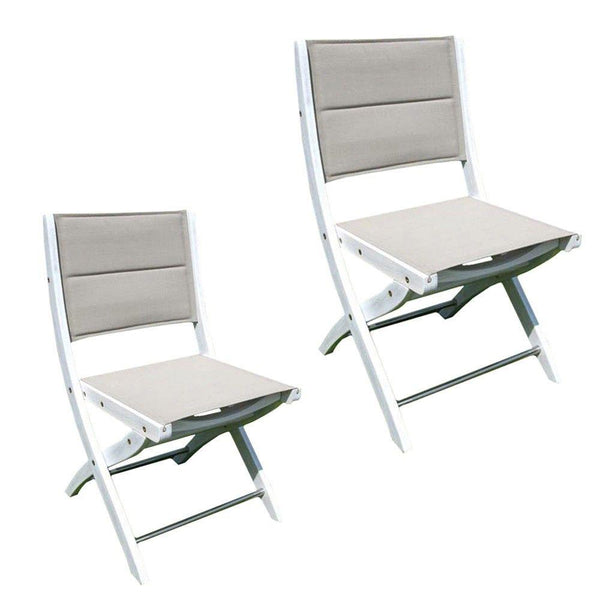 Set 2 Sedie da Giardino Pieghevoli in Legno di Acacia e Tessuto Bianco e Grigio online