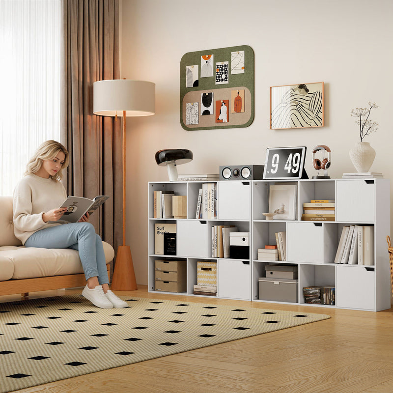 Libreria a Cubi con 6 Sezioni Aperte e 3 Chiuse 106x24x95 cm in Legno Bianco      