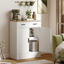 Credenza Moderna 68,6x35x90,3A cm 2 Cassetti e Armadietto 2 Ante Ripiano Interno Regolabile Bianco e Legno      
