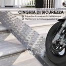 Rampa di Carico Pieghevole e Antiscivolo per Moto con Cinghia di Sicurezza in Acciaio Argento   