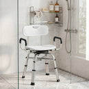 Sedia per Doccia Girevole 57x48x74-86 cm con Braccioli Schienale Capacità 150 kg in Alluminio e HDPE Bianco      