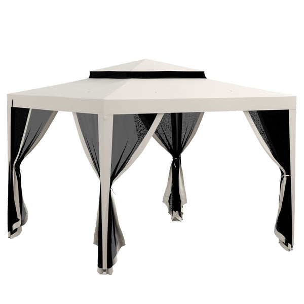 sconto Gazebo da Giardino 300x300 cm con Zanzariera Doppio Tetto e 8 Fori in Acciaio e Poliestere Bianco Crema