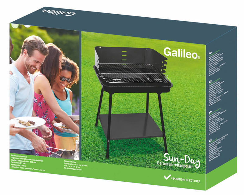Barbecue a Carbone Carbonella Rettangolare 58x38 cm Soriani Sun-day Nero