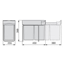 Pattumiera Differenziata 2 Contenitori per Mobili Cucina 14L Estrazione Manuale Emuca Grigia