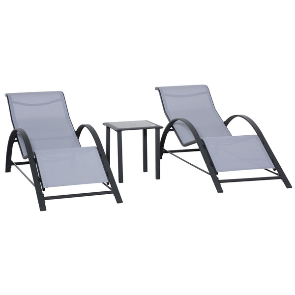 Set di 2 Lettini Prendisole 59x169x66 cm e Tavolino con Piano in Vetro Grigio Chiaro prezzo