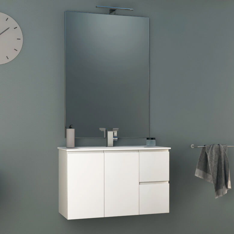 Mobile Bagno Sospeso 80 cm Lavabo e Specchio Tavassi Urano Bianco Lucido