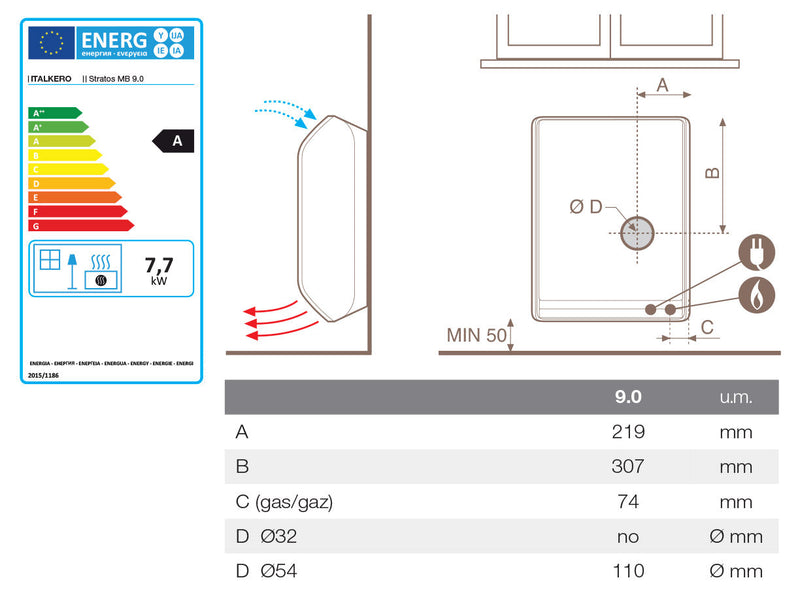 Stufa a Gas GPL 98,5x22,5x58,5 cm Italkero Stratos MB 90 Bianco