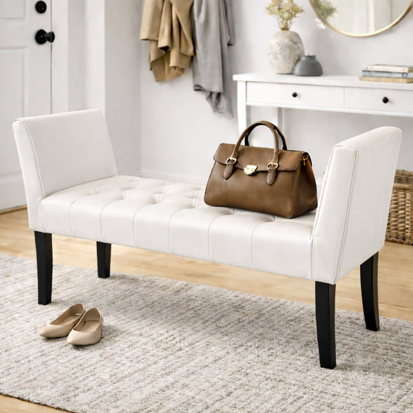 prezzo Panca Fondoletto Ingresso 111x40x60 cm con Piedi in Legno e Rivestimento Ecopelle Bianco