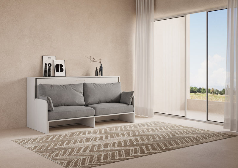 Letto Singolo A Scomparsa Kando Con Divano Con Materasso Bianco Frassino e Grigio      
