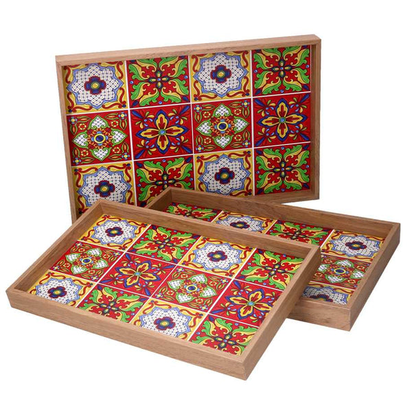 Set 3 Vassoi Rettangolari da Cucina in Legno Multicolor sconto