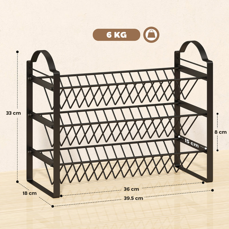 Portaspezie da Cucina a 3 Livelli 39,5x18x33 cm con Ripiani Inclinati in Metallo Nero   