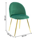 Set 4 Sedie 50x45x80 cm in Tessuto Vellutato Piedi Oro Verde