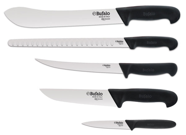 Set Coltelli 5 Pezzi Multiuso Bufalo Kit Pro Manico Nero sconto